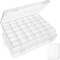2 Pack 36 Grids Clear Plastic Bead Jewelry Organizer Box, Fishing Tackle Box Compartment Organizer with Adjustable Dividers for Jewelry, Art Craft, Bead Storage Containers with 5 Sheets Label Stickers